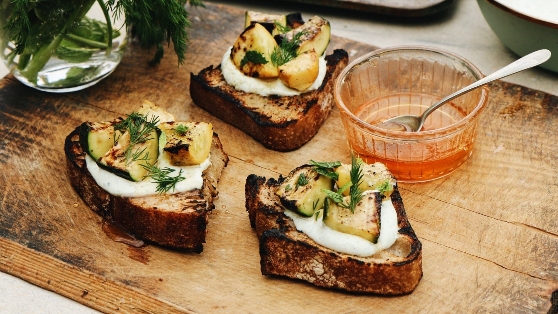Chunky Zucchini Toast with Whipped Herby Feta