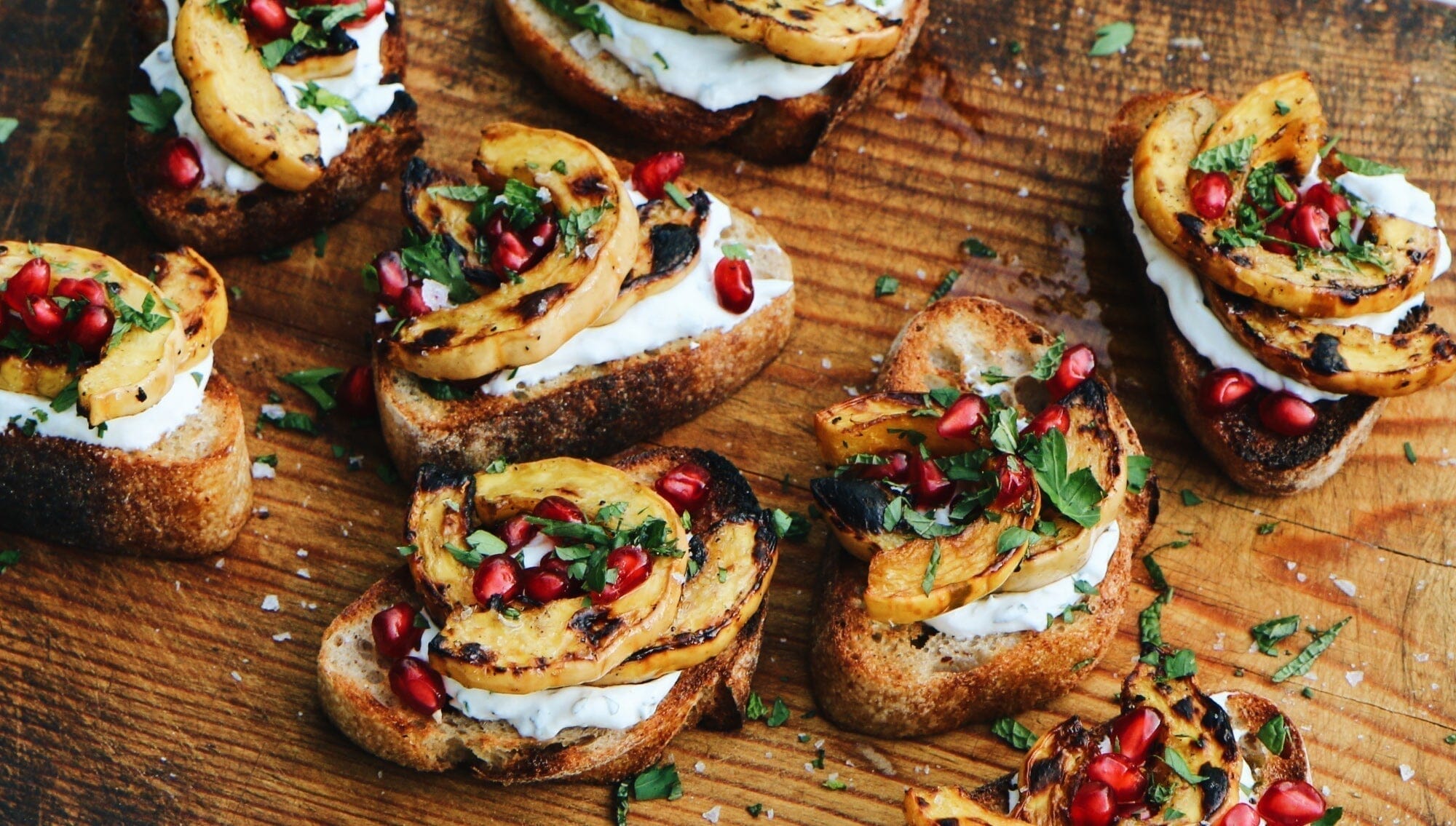 Grilled Delicata Squash Crostinis with Herby Labneh