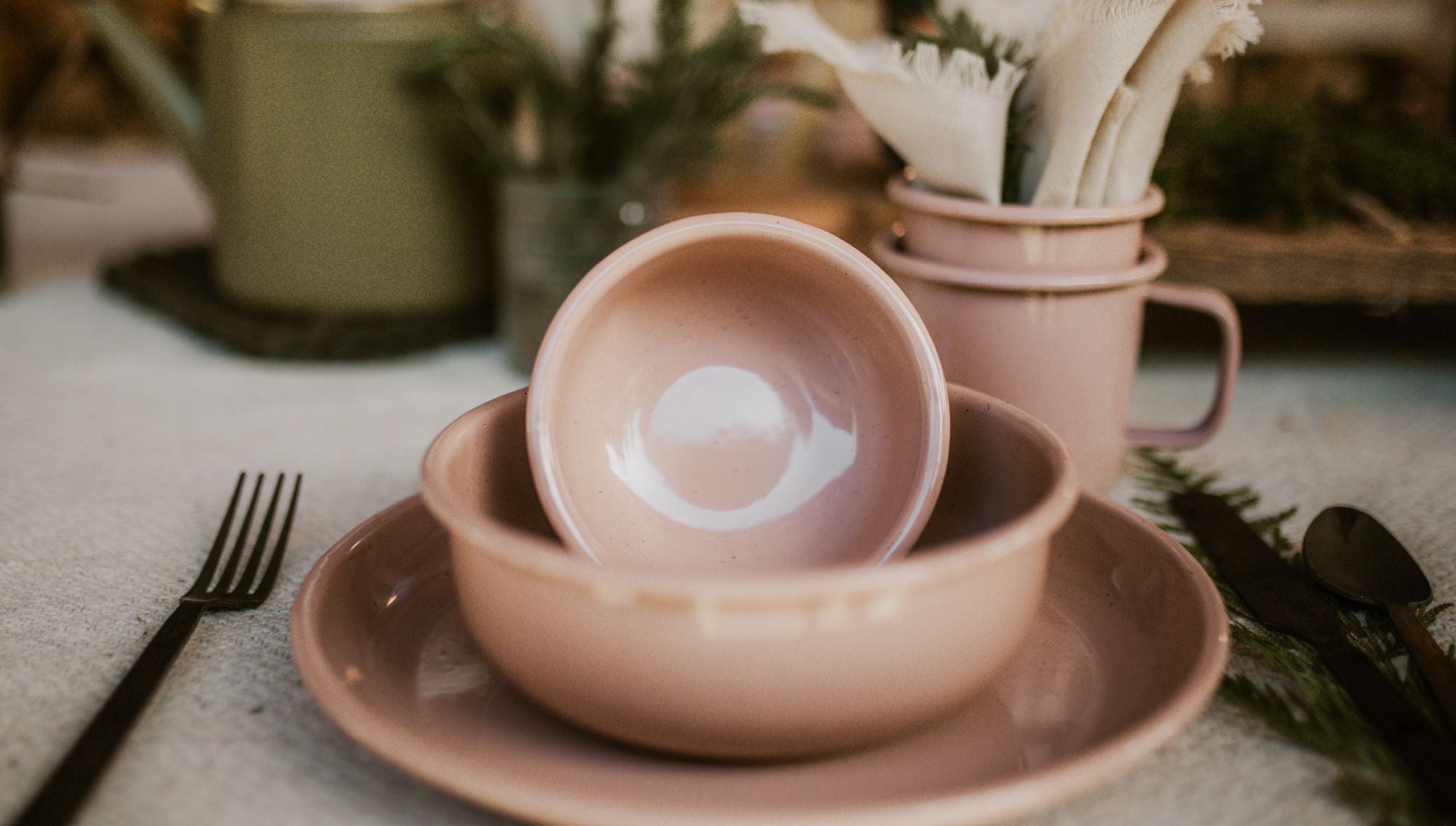 Dusty Rose Rolled Enamelware