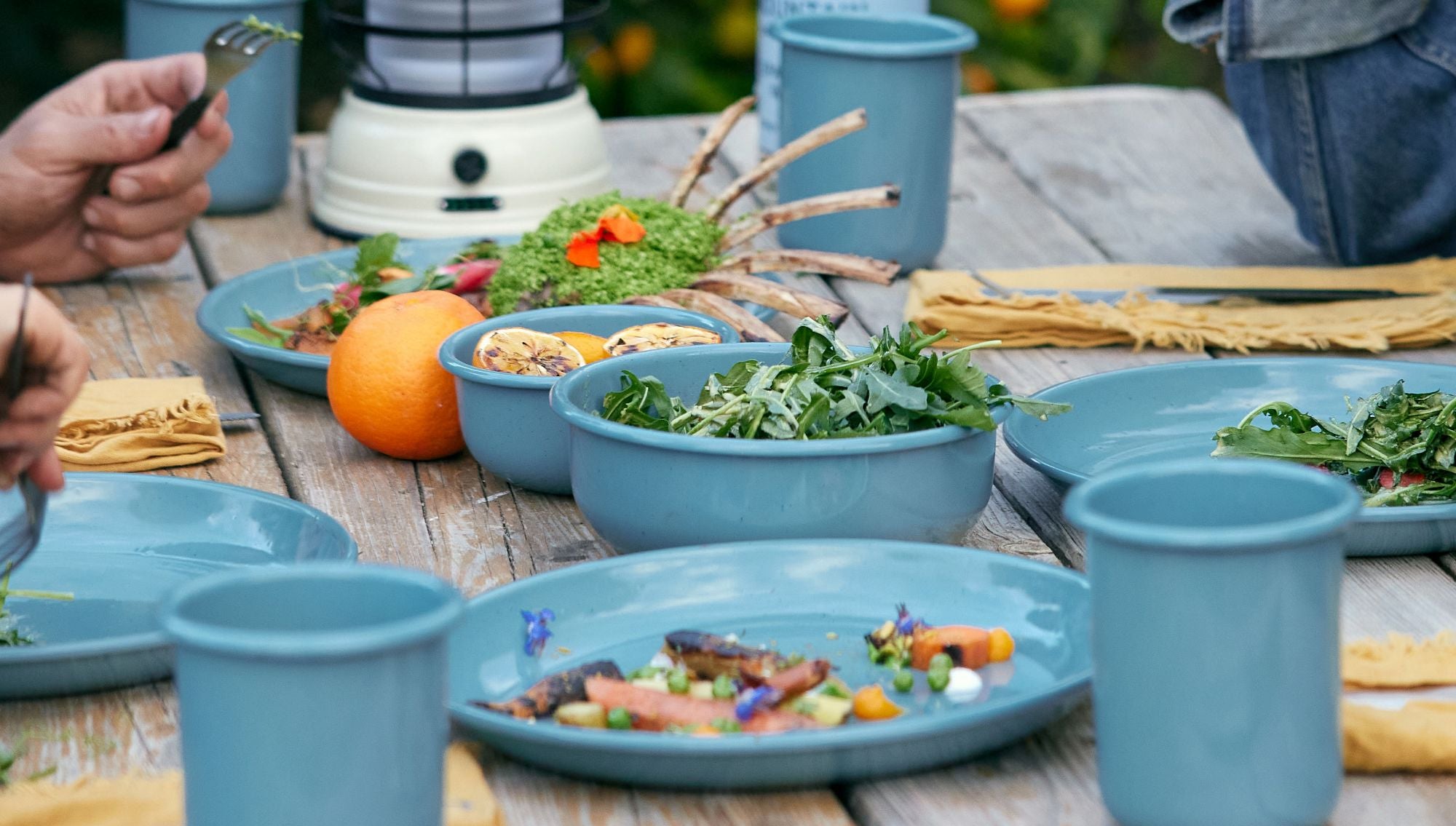 Smoky Blue Rolled Enamelware